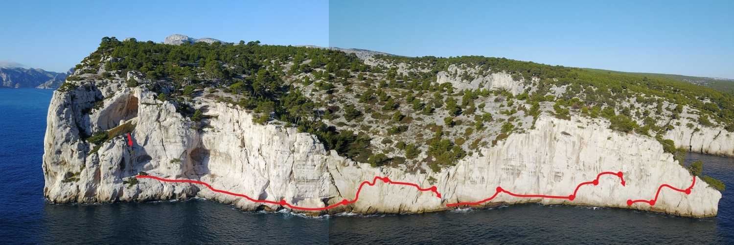 guides escalade calanques tracé de la traversée Tabarly, Castelvieil